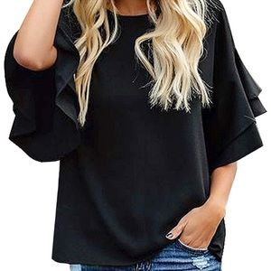 Women's Casual 3/4 Tiered Bell Sleeve Crewneck